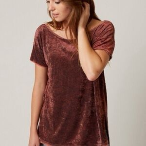 Free People We The Free Doran Velvet Oversized Tee Women’s XS Sangria Red Boho
